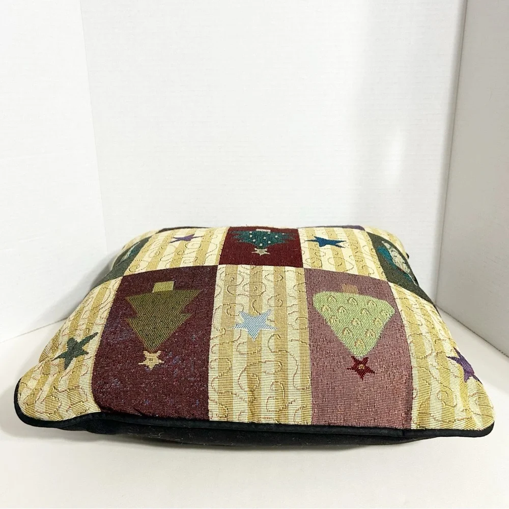Unbranded Vintage Christmas Tree and Star Tapestry Holiday Pillow with Cord Trim
